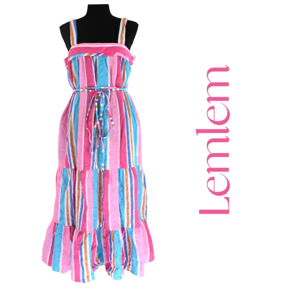 Lemlem Pink Multicolor Striped Midi Dress